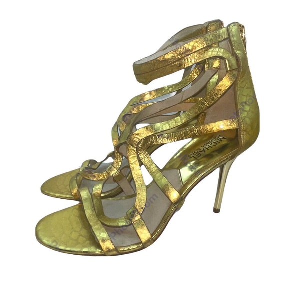 Michael Kors Shoes - Michael Kors Heel Sandals Size 8.5 M, Gold Leather